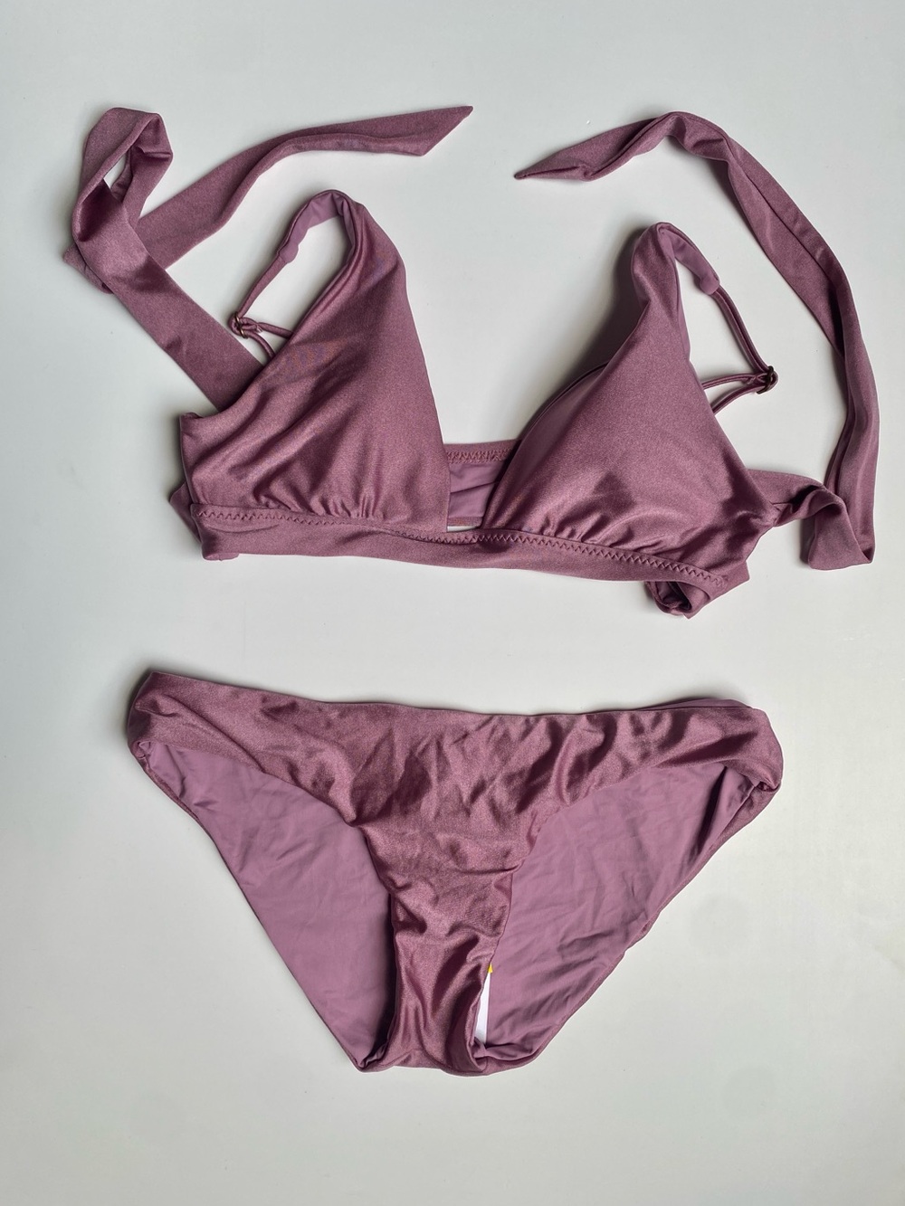 Plum Tie-Back Triangle Bikini Set - Women's Two-Piece Swimwear (L & M)